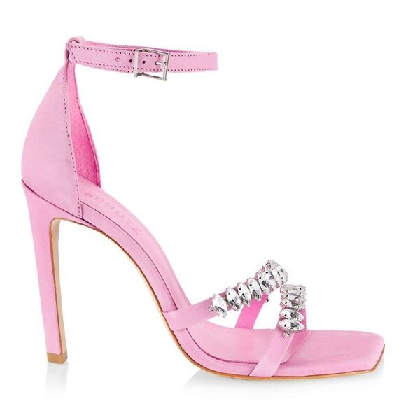 Schutz Linsey Crystal-Embellished Nubuck Sandals NWT Size 7.5 178.00 - Picture 1 of 9